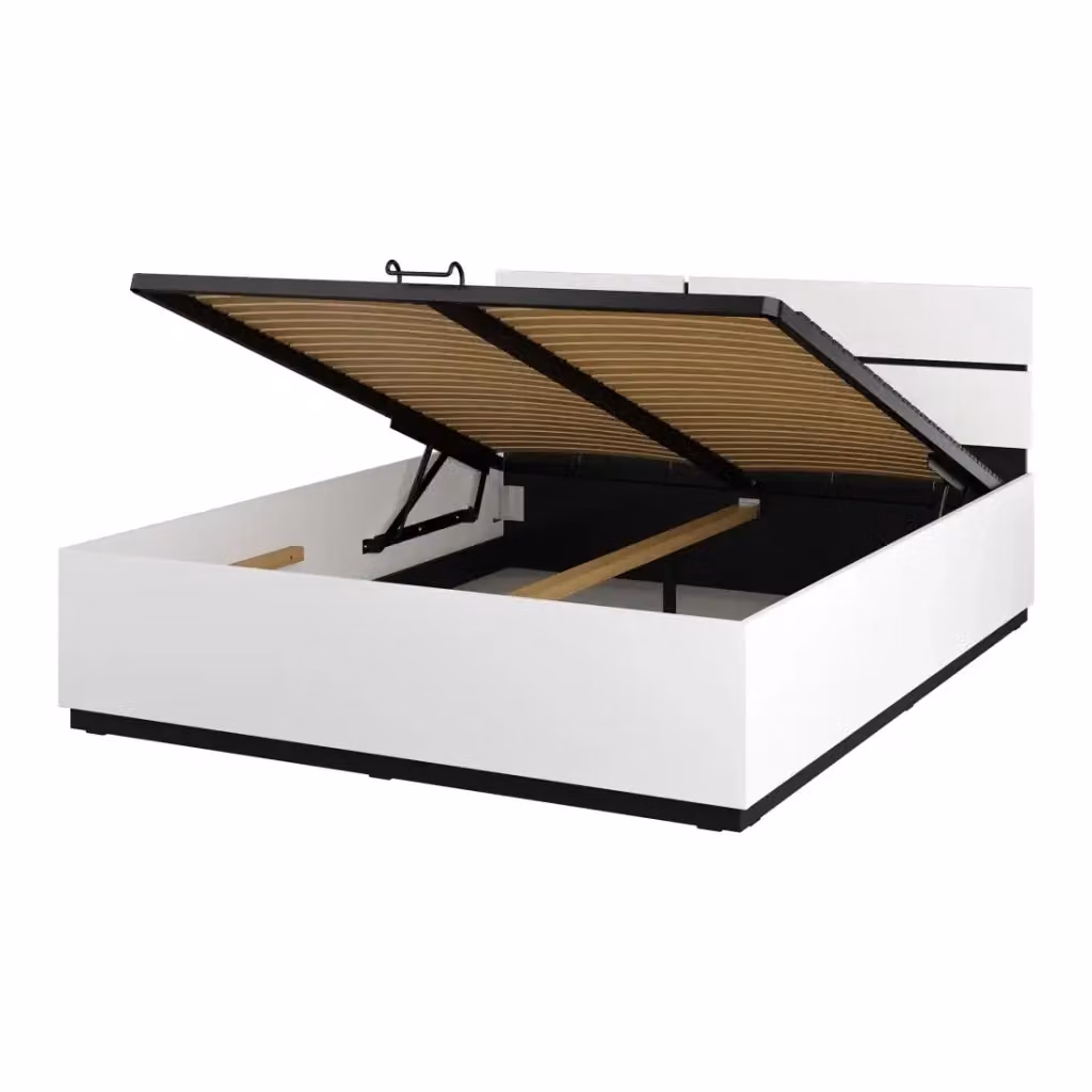 Camera da letto completa Meublorama HAVANA in bianco e nero con letto contenitore 160x200 cm, armadio a 4 ante, comodini e cassettiera – 2