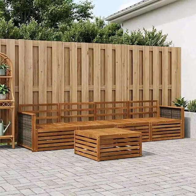Set di divani da esterno 5 pz Naturale Legno di Acacia Massello 3382987