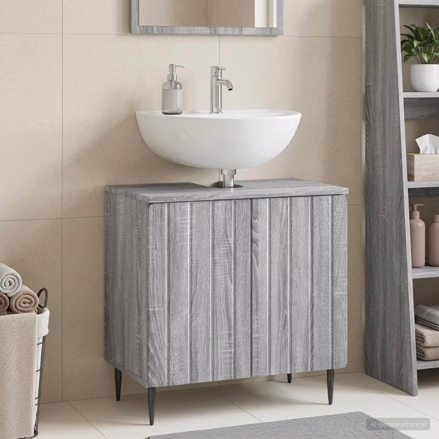 Armadio per lavabo da bagno vidaXL ZWOLLE Sonoma grigio con ante a battente e design moderno