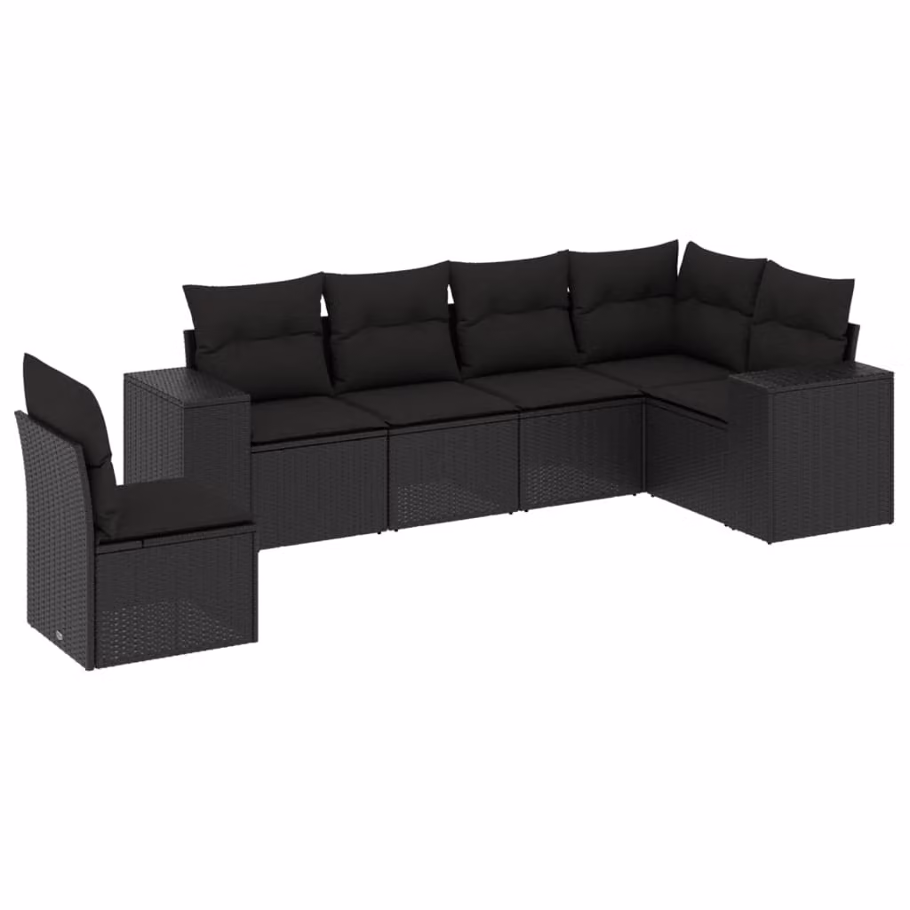 Set Divano da Giardino 6 pz con Cuscini Nero in Polyrattan