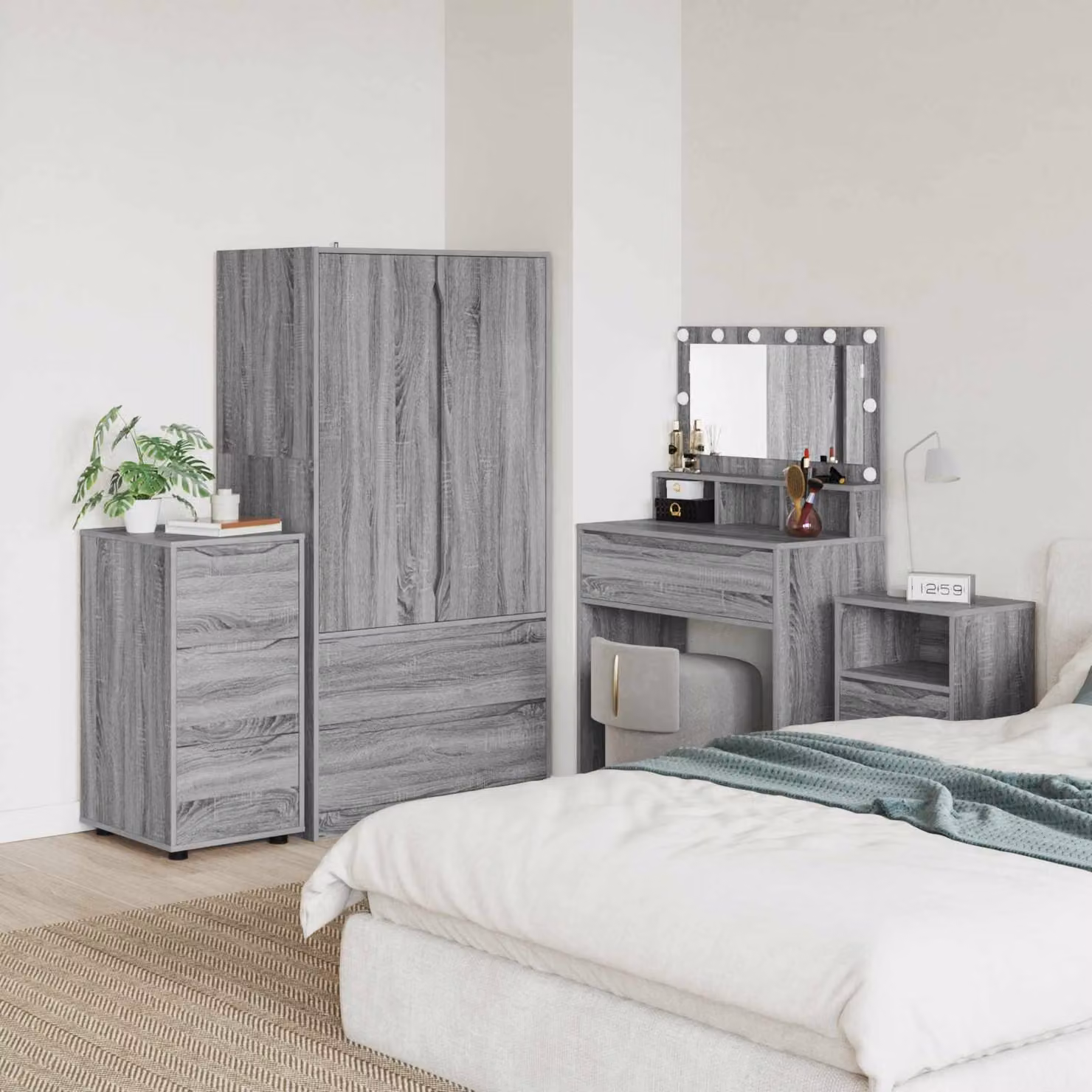 Armadio vidaXL in legno MDF Grigio con ante a battente e cassetti interni L/P/H: 40 x 48 x 81 cm