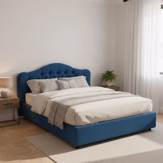 Letto Matrimoniale Arex DMORA con Contenitore Lift Up, Rivestimento in Tessuto Sfoderabile, Blu, L/P: 160 x 200 cm – 1