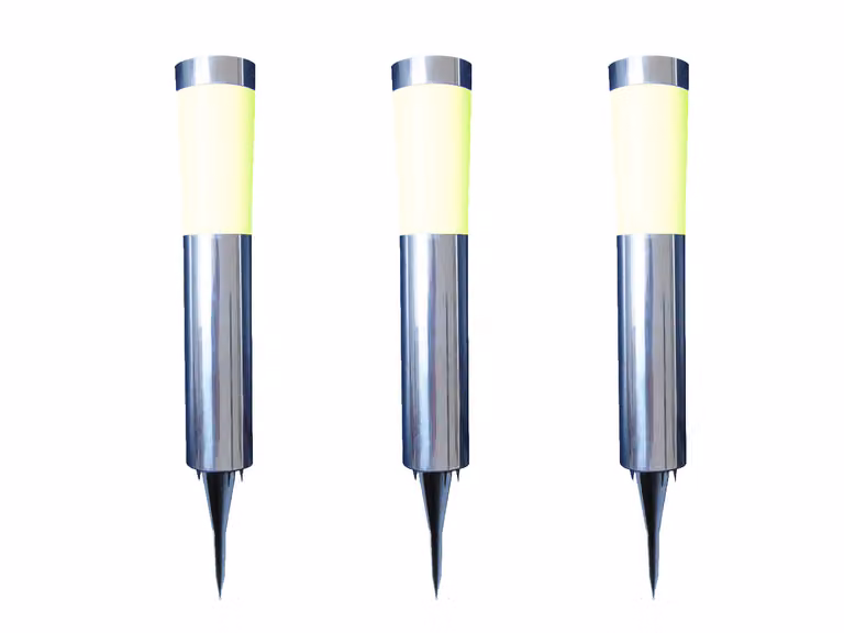 Set di 3 luci solari a picchetto per esterni, ideali per il giardino - illuminazione per vialetti in acciaio inossidabile