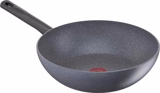 Wok Tefal in ceramica grigia con rivestimento minerale resistente all'usura, diametro: 28 cm, adatto a piani a induzione