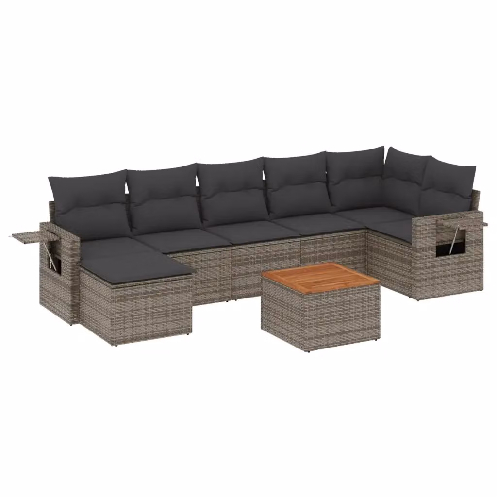 vidaXL Set Divano da Giardino 8 pz in Polyrattan Grigio con Cuscini e Tavolino – 2