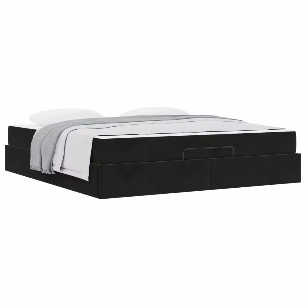 Set letto vidaXL con struttura in velluto nero e 2 materassi in schiuma, L/P/H: 200 x 180 x 43,5 cm – 2
