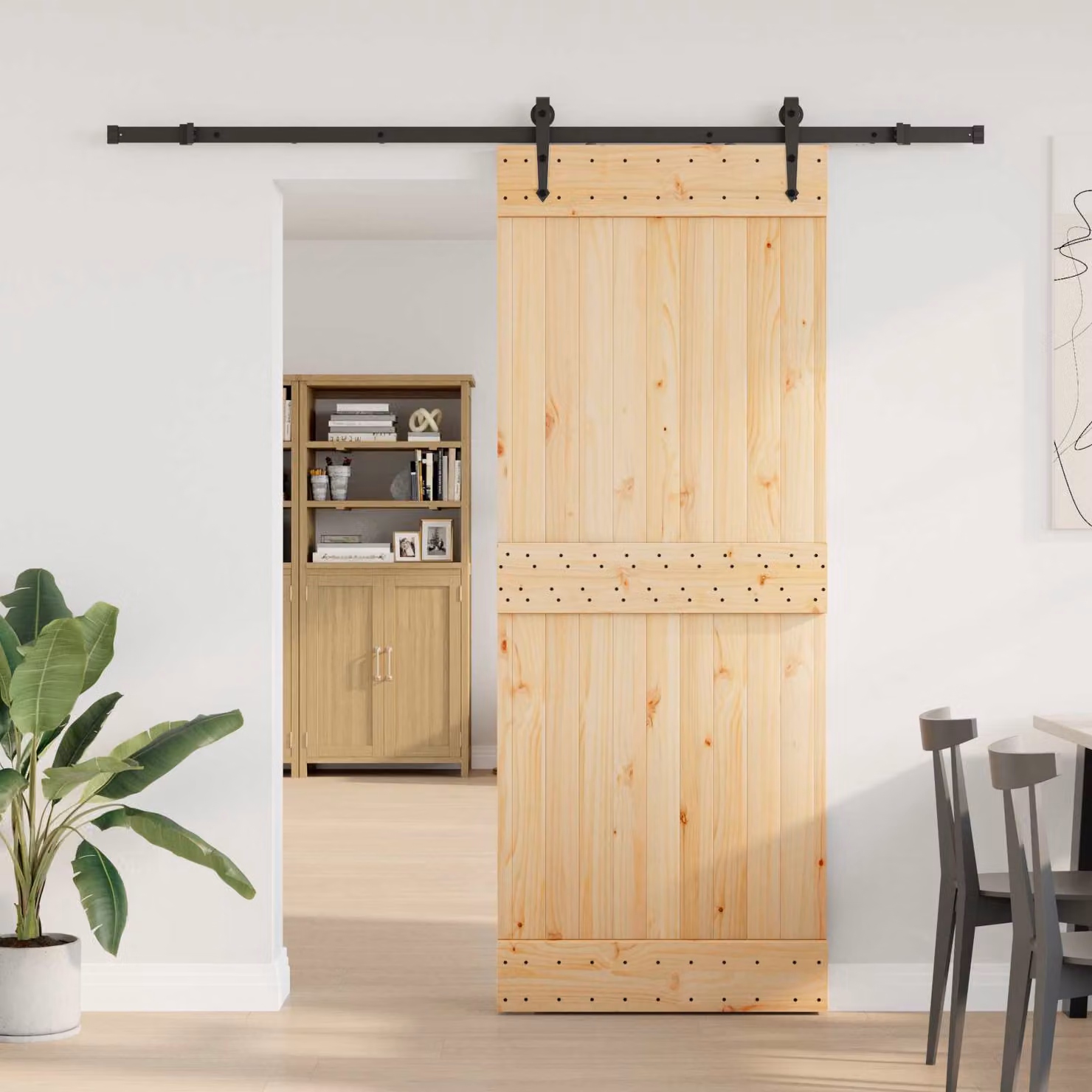 Porta scorrevole vidaXL NARVIK in legno di pino e metallo, Naturale e Nero, L: 80 cm, H: 210 cm