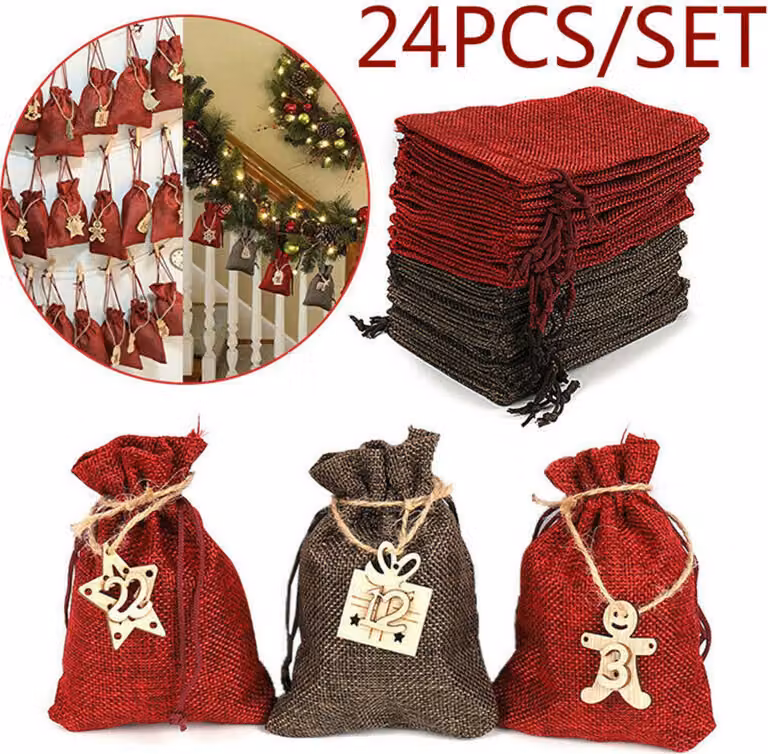 Calendario dell'Avvento da riempire Calendario di Natale Sacchetti di Natale fai da te Calendario dell'Avvento da riempire Sacchetti di Natale Decor 24 sacchetti di tessuto