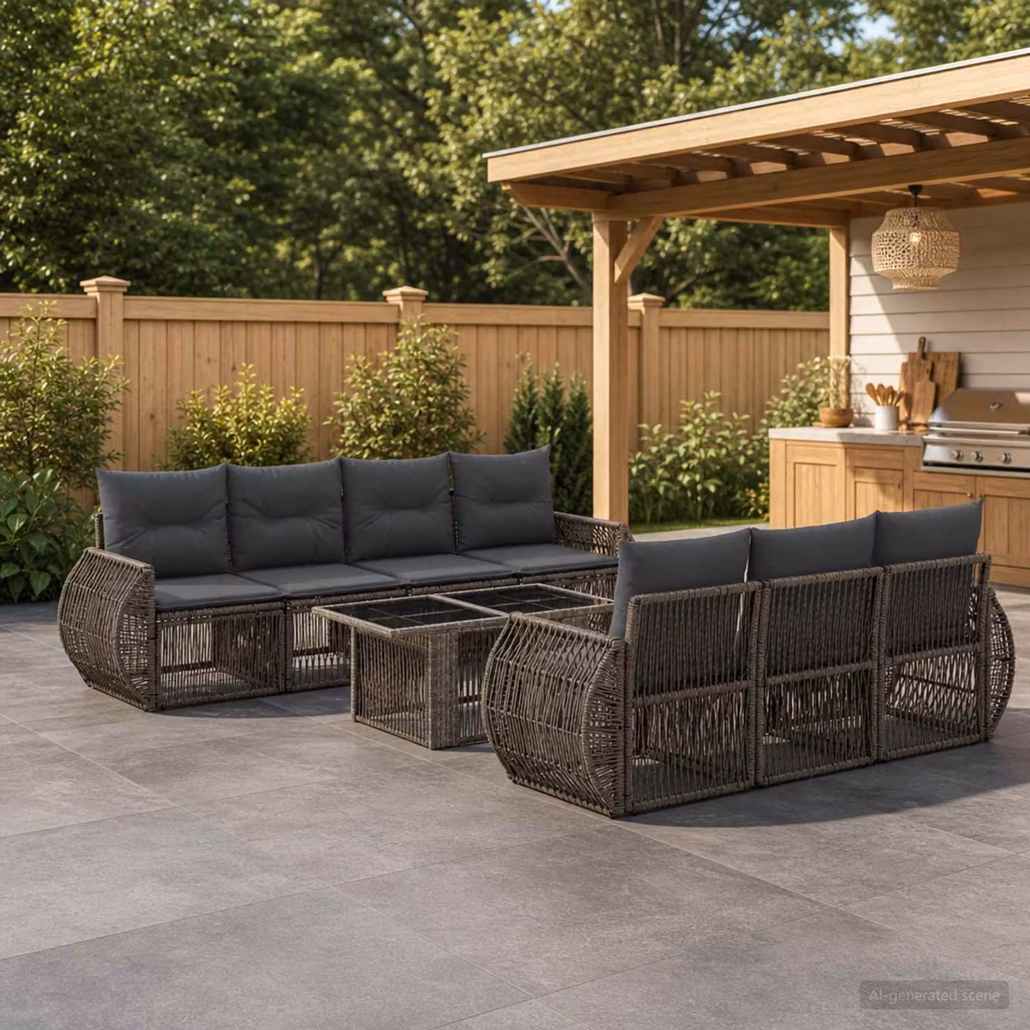 Set Divano da Giardino vidaXL 8 Pezzi in Polyrattan Grigio e Antracite con Tavolino e Cuscini Imbottiti