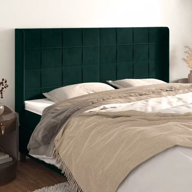 Testiera ad orecchio vidaXL in velluto verde scuro, L: 183 cm, P: 16 cm, H: 118/128 cm