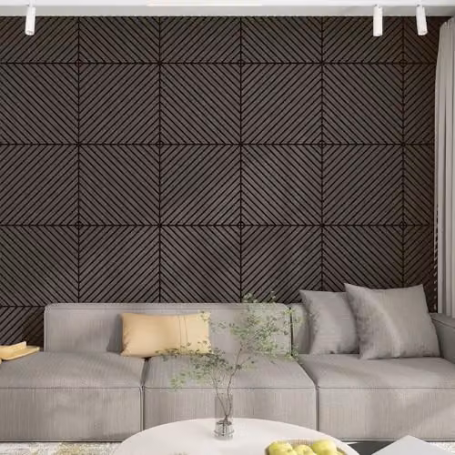 NEU.HOLZ Set di 16 Pannelli Murali 3D Fonoassorbenti 60x60 cm a Listelli Diagonali per Pareti Soffitti Moduli Decorativi Copertura 5,76 m² - Effetto Rovere Grigio Scuro