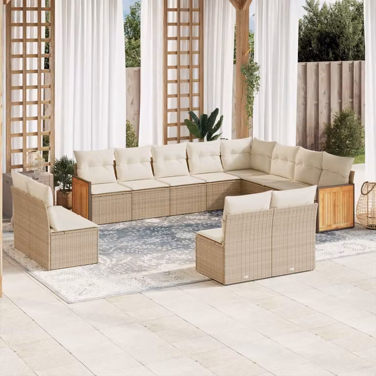 vidaXL Set Divani da Giardino a Forma di U con Cuscini Beige e Struttura in Legno di Acacia e Metallo