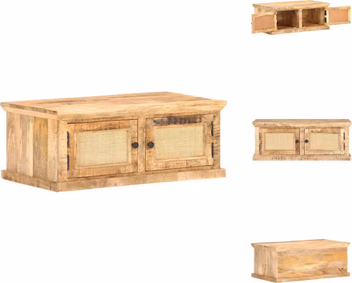vidaXL Tavolino 90x50x35 cm in legno massiccio di mango e midollino naturale - Tavolini da caffè