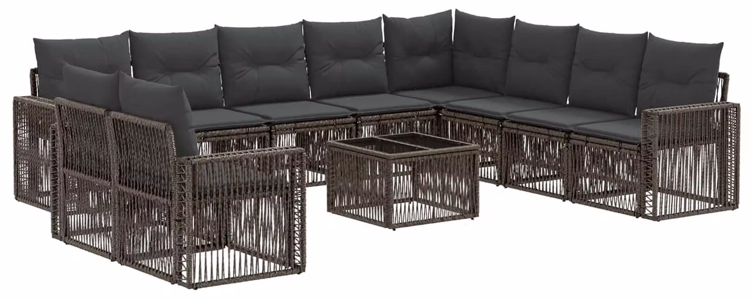 Set Divano da Giardino 11 pcs Grigio e Grigio Scuro polyrattan