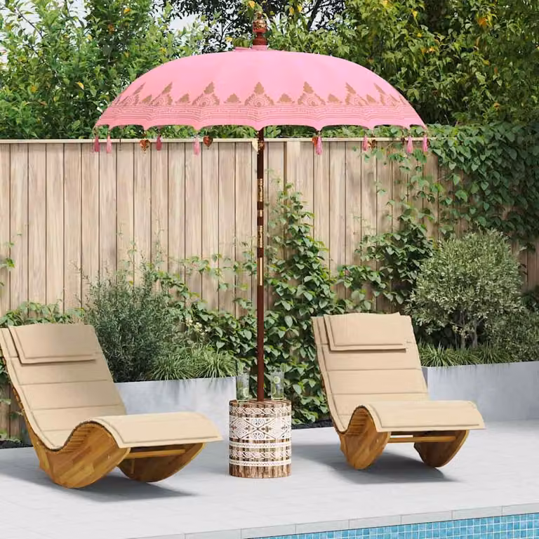 Maison Exclusive - Ombrello balinese con base, colore rosa, diametro 180-190 cm