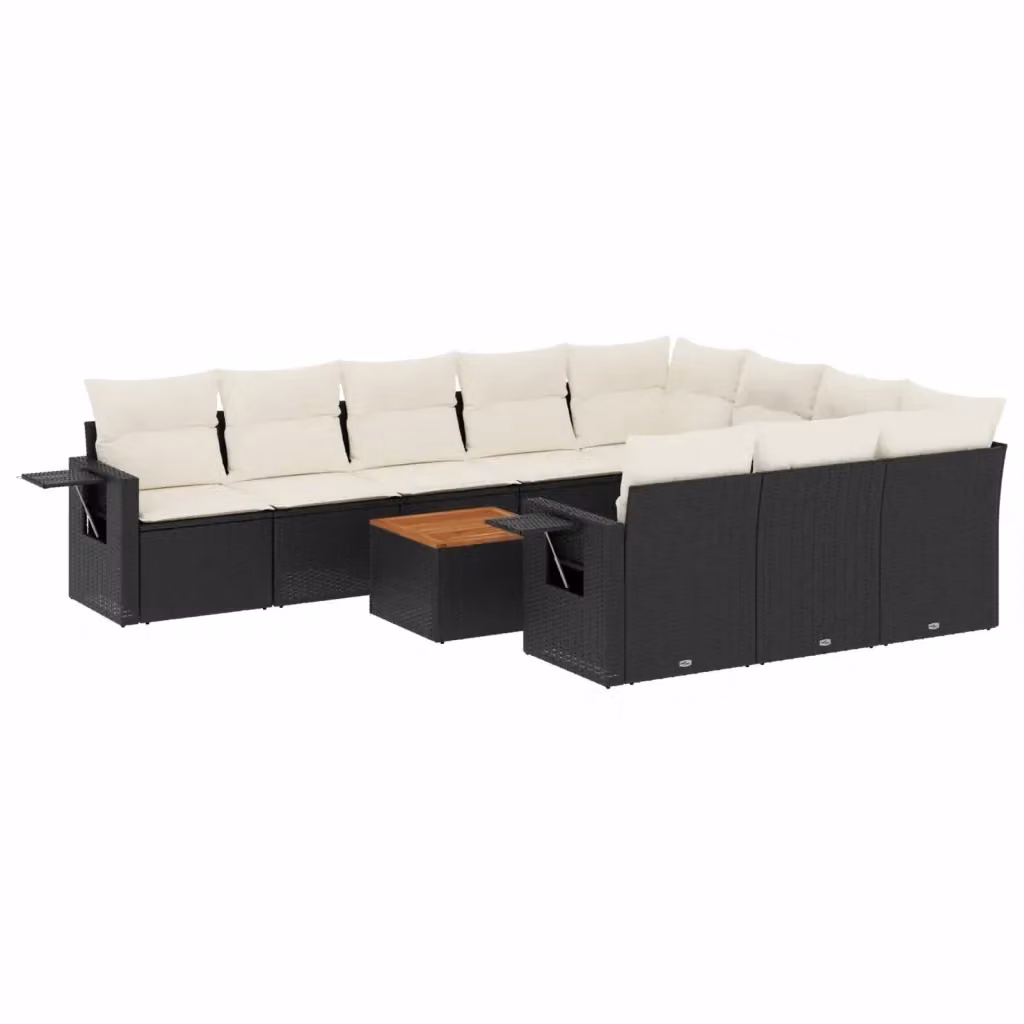 vidaXL Set Divani da Giardino a L 11 pz in Polyrattan Nero con Cuscini e Tavolino da Esterno – 2