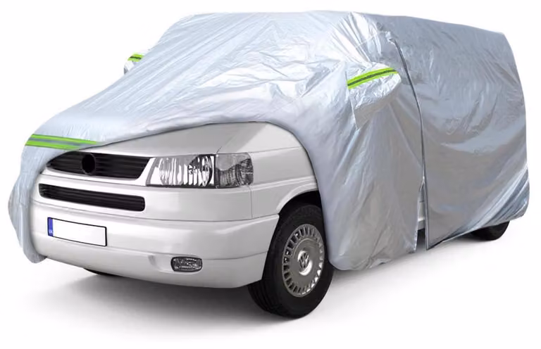 Copertura per auto, adatta a garage completo, per furgone VW T4 a passo corto, modello 300D, resistente alle intemperie, resistente ai raggi UV, colore argento, lunghezza L470 (450-470 cm)