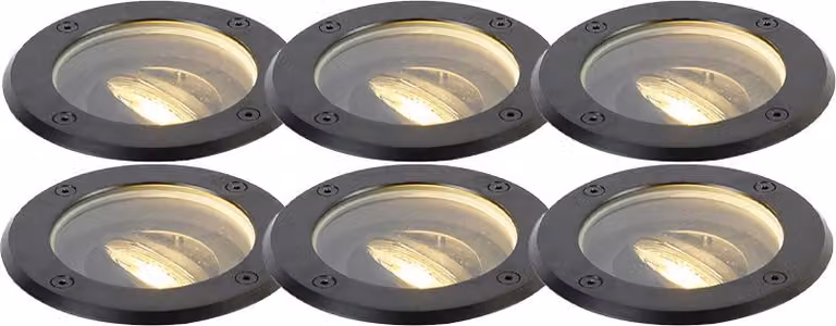 Set da 6 faretti da esterno da incasso a pavimento, neri, orientabili, IP65, Delux