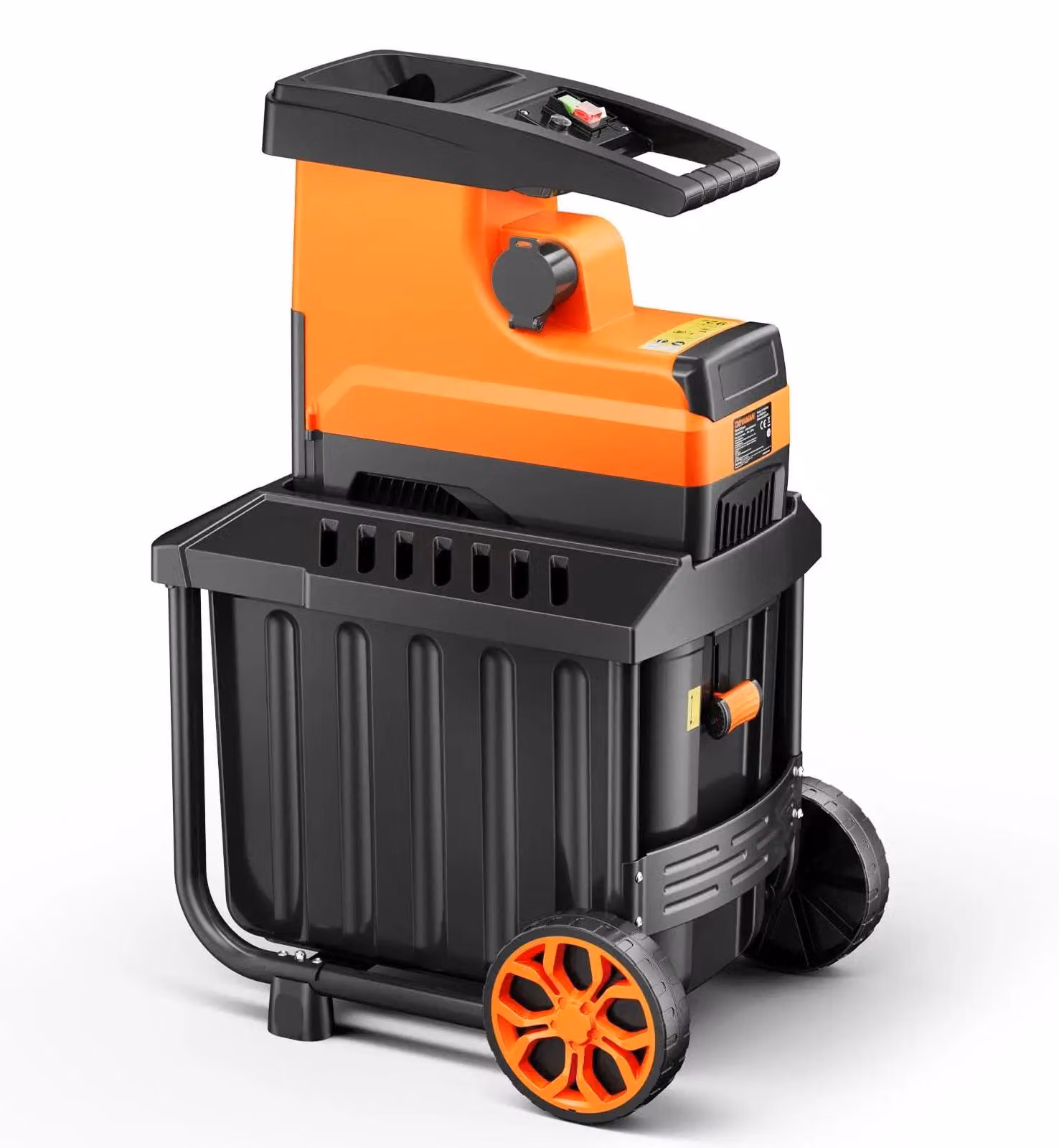 Trituratore per giardino - Trituratore elettrico silenzioso - 2800 W - Motore brushless da 400 Nm - Cilindro a 6 lame - Diametro massimo dei rami: 4,5 cm - Contenitore di raccolta da 60 litri - Silenzioso e con protezione da sovraccarico - Colore: arancio