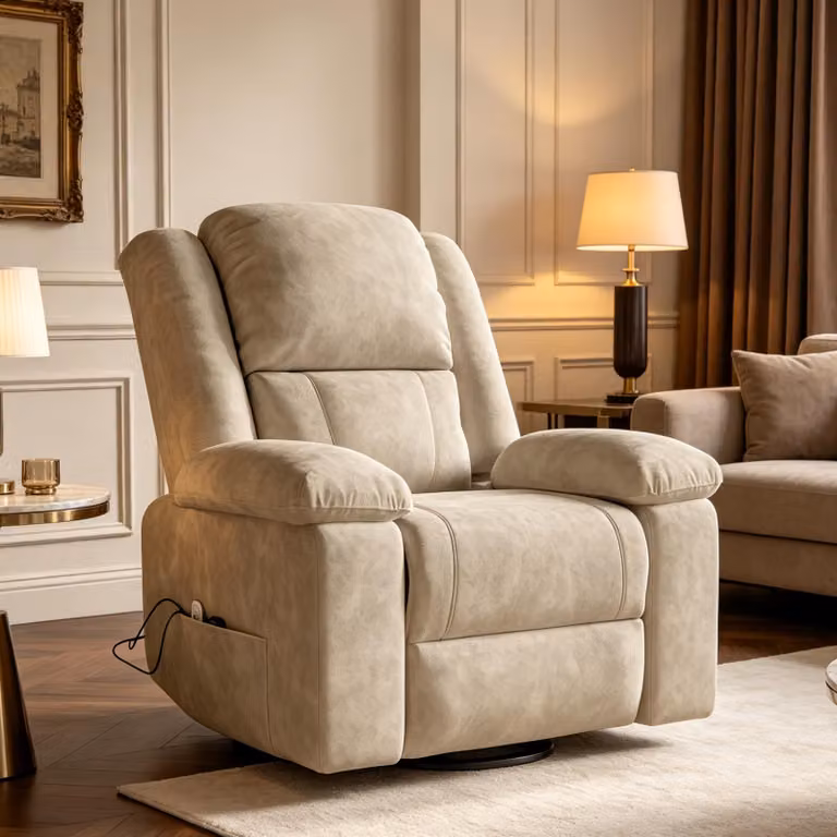 Poltrona reclinabile elettrica con supporto per l'alzata, poltrona relax, poltrona massaggiante con funzione riscaldante, poltrona per anziani, poltrona da TV, rivestimento in tessuto, colore marrone
