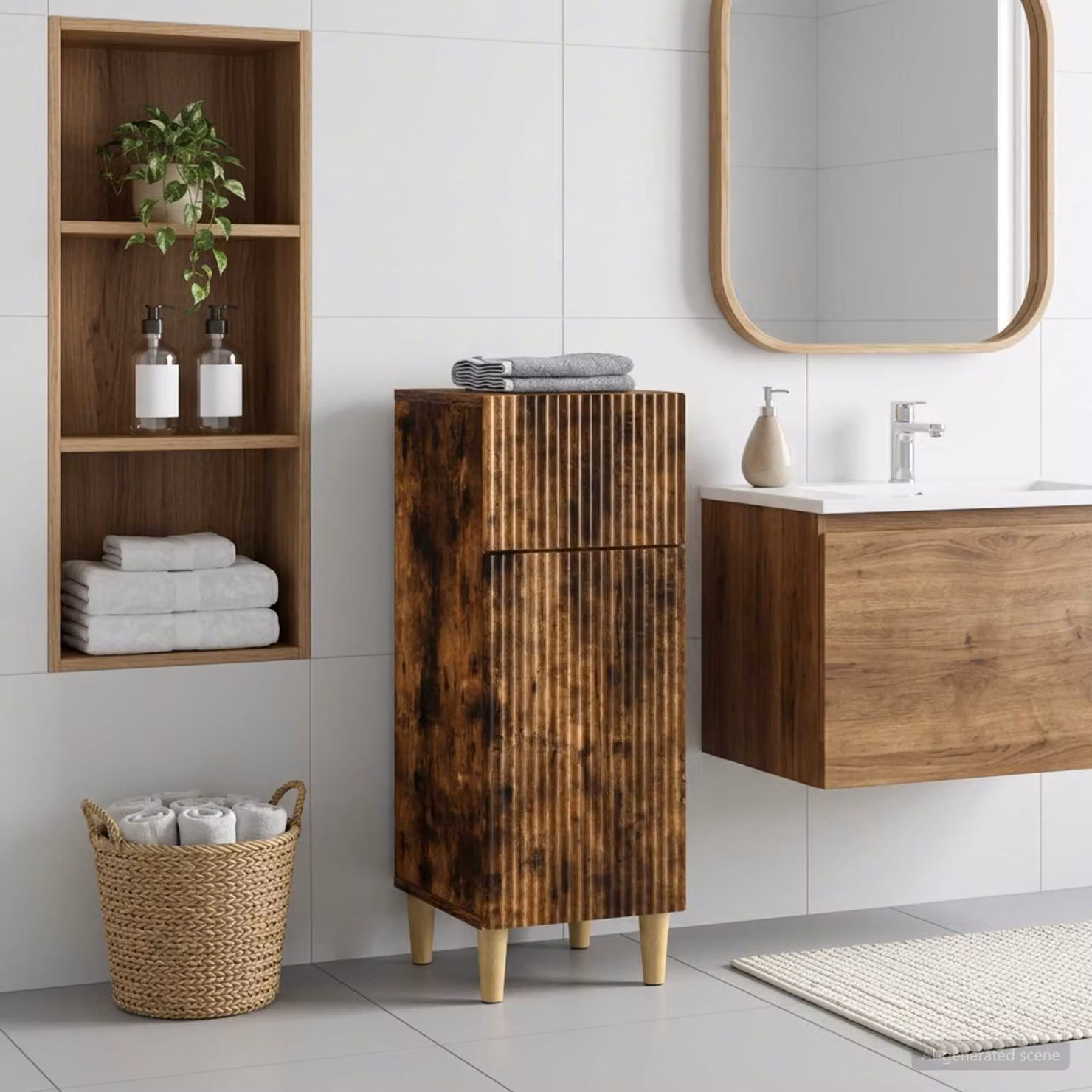 Mobiletto da bagno moderno vidaXL ARNHEM in rovere fumo con ante a cerniera e ripiani interni, L/P/H: 30 x 31 x 80 cm