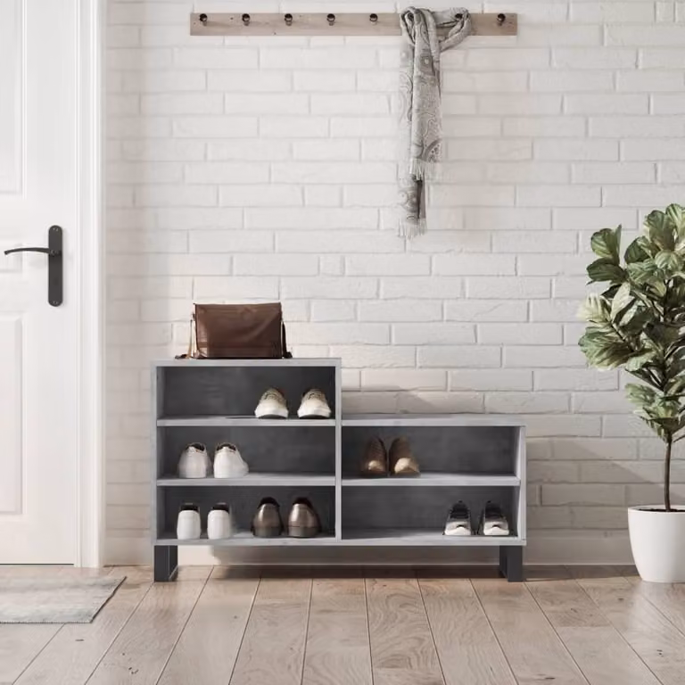 Scarpiera moderna vidaXL in legno e metallo, Grigio, L: 102 cm, P: 36 cm, H: 60 cm