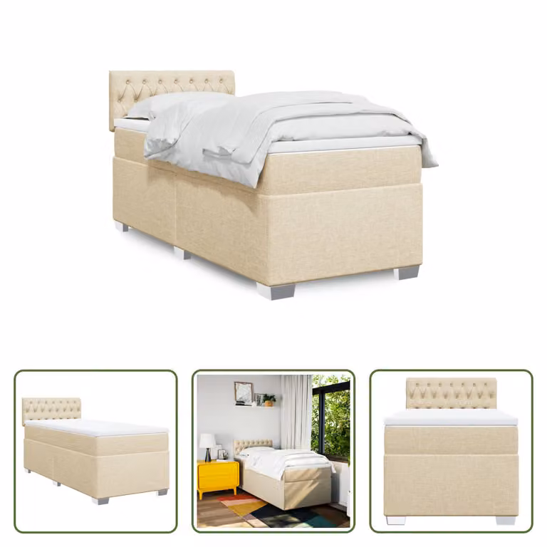 The Living Store Letto a molle insacchettate con materasso crema 80x200 cm in tessuto