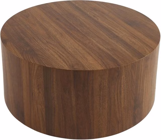 Tavolino rotondo moderno Sweeek in legno color noce con finitura opaca, L: 80 cm, P: 76,7 cm, H: 35 cm – 1