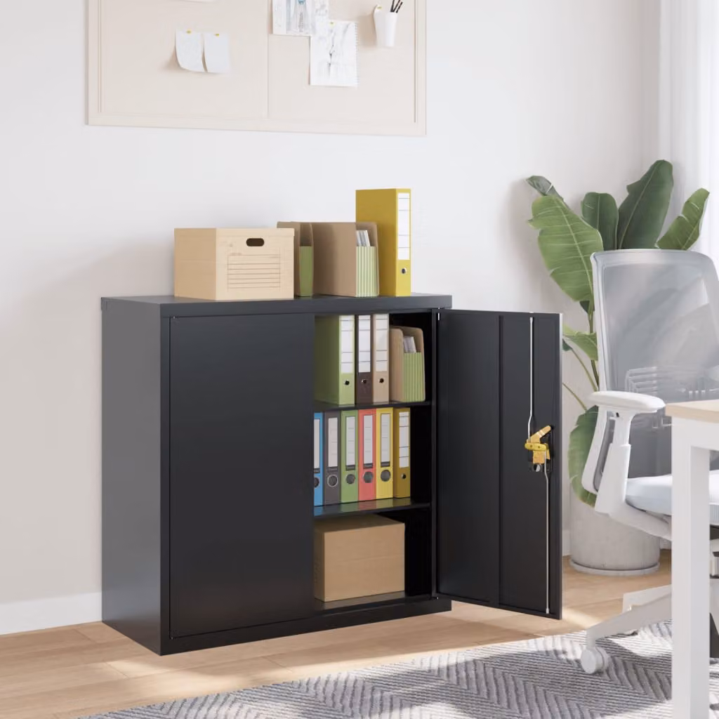 vidaXL Armadio Classificatore in Metallo Antracite Opaco con Ripiani Regolabili e Serratura L 90 cm x P 40 cm x H 90 cm – 1