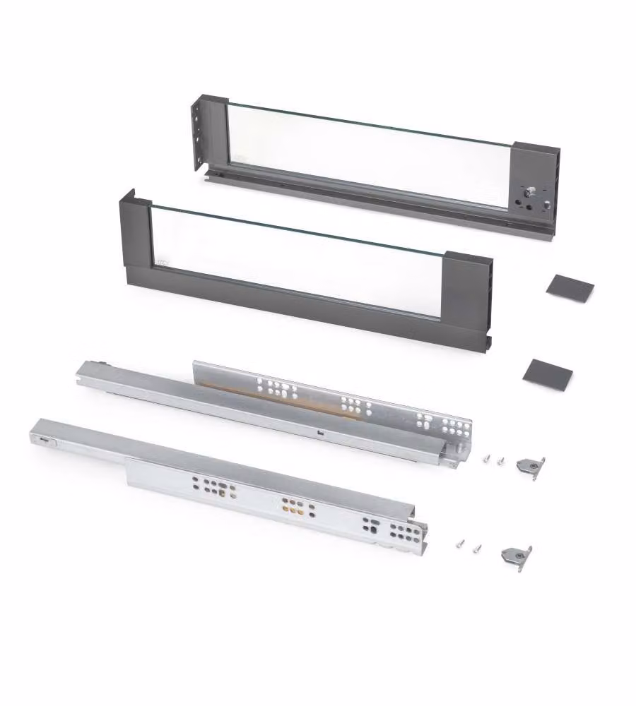 Emuca Cassetto esterno Vertex 40 kg altezza 131 mm con sponde in vetro, 500, Grigio antracite