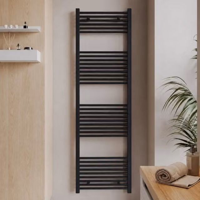 Termoarredo scaldasalviette OGOMONDO in acciaio nero opaco con 33 tubi, H 180 x L 60 x P 55 cm