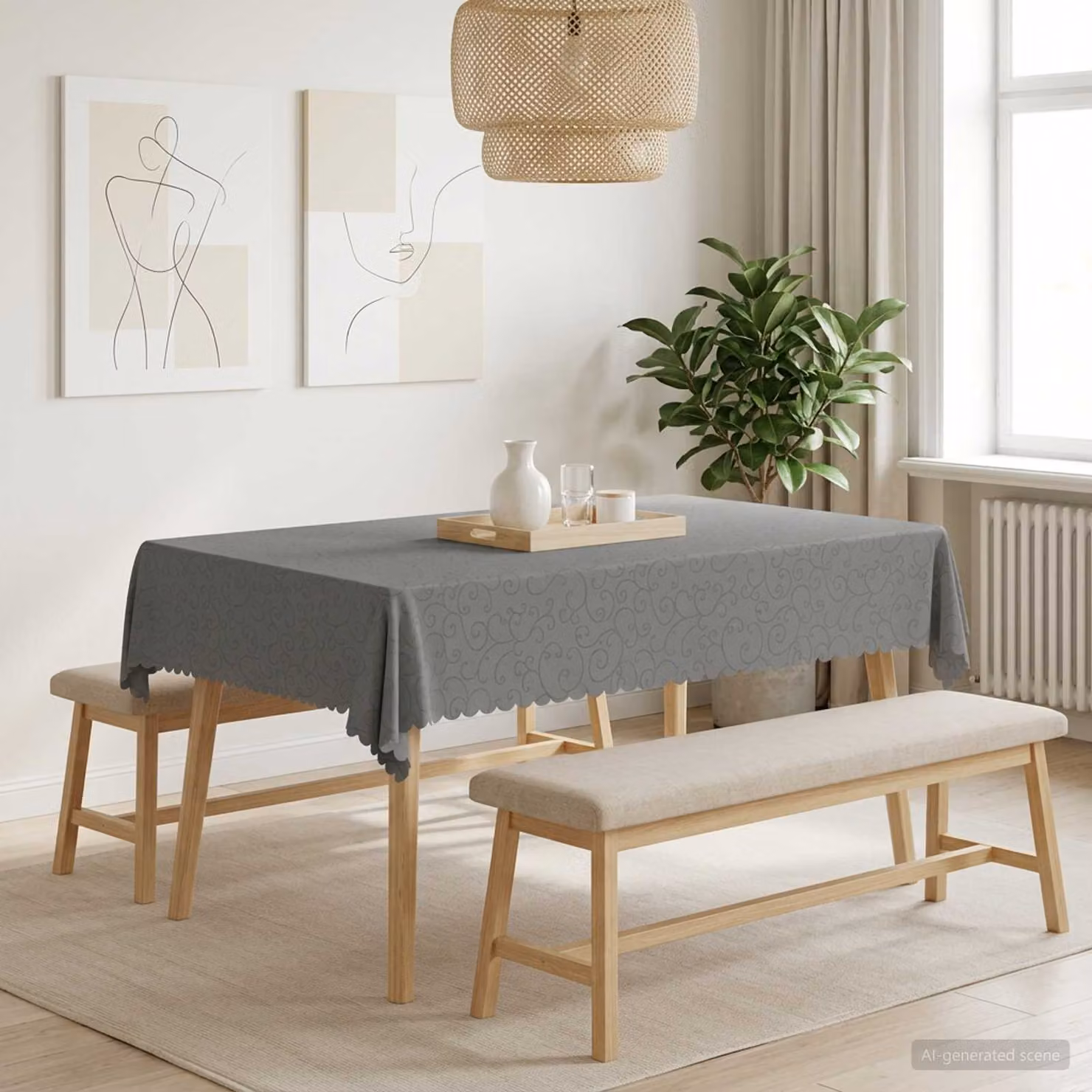 Tovaglia da Tavolo Rettangolare vidaXL in Jacquard Grigio con Effetto Idrorepellente L: 140 cm, P: 180 cm