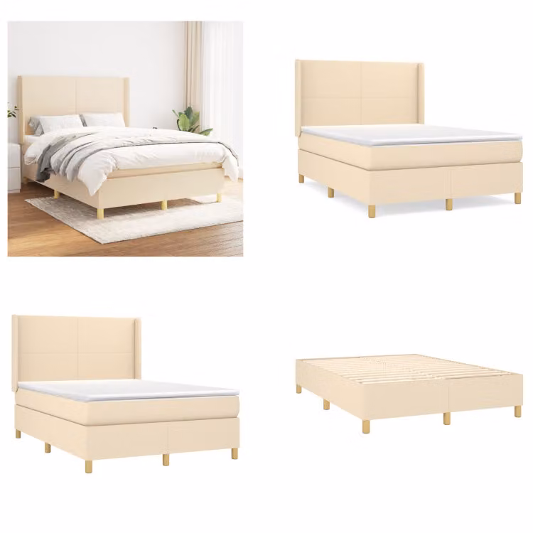 vidaXL Letto boxspring con materasso in tessuto crema 140x200 cm - Letto boxspring - Boxspringbetten - Bett - Schlafzimmermöbel