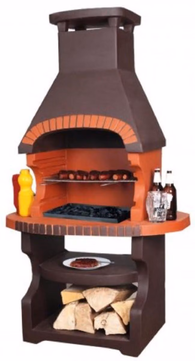 Casa Padrino barbecue da giardino marrone scuro/arancio 98 x 62 x h. 170 cm - Caminetto barbecue in cemento - Accessori per giardino