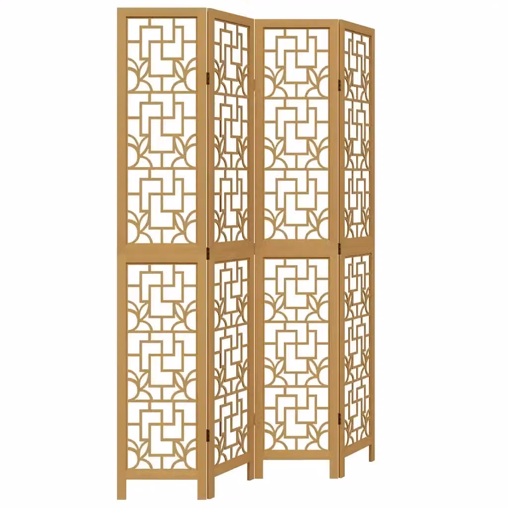 Divisorio Ambienti Moderno vidaXL in Legno Massello di Paulownia Marrone con 4 Pannelli Geometrici L: 220 cm, H: 145 cm – 2