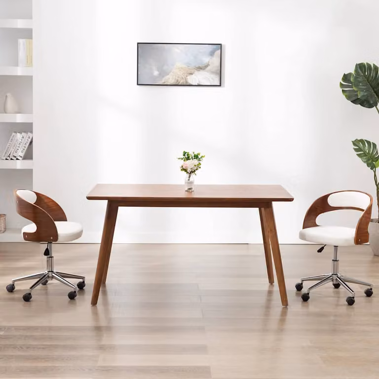 Sedia da ufficio girevole vidaXL in similpelle bianca e legno con ruote