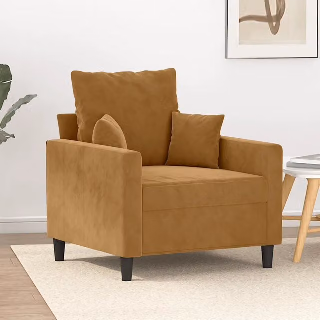 Poltrona moderna vidaXL in velluto marrone con struttura in metallo e braccioli