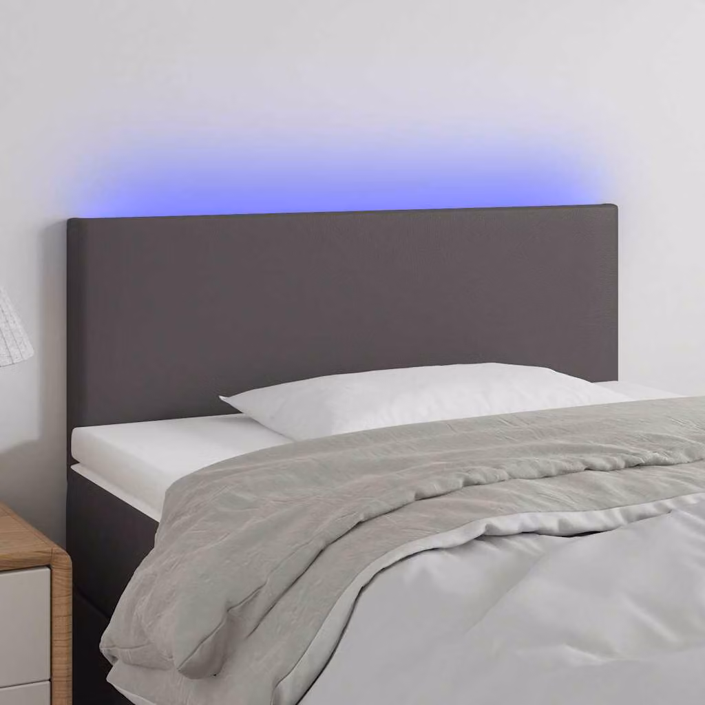Testiera per letto vidaXL in similpelle grigia con illuminazione LED e porta di ricarica USB, L 100 x P 5 x H 78/88 cm