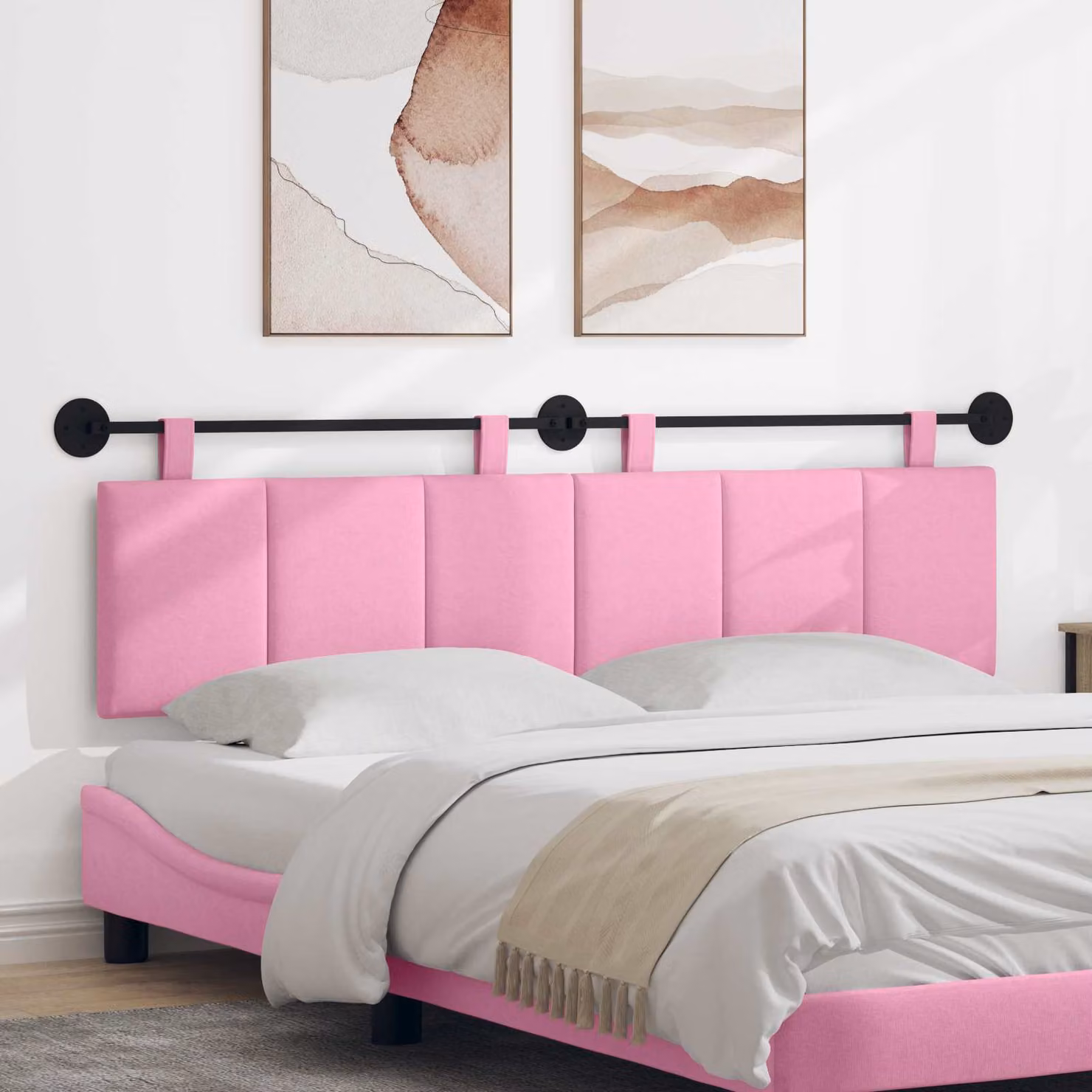Testiera sospesa moderna vidaXL in tessuto rosa con pannello imbottito e struttura in legno e metallo