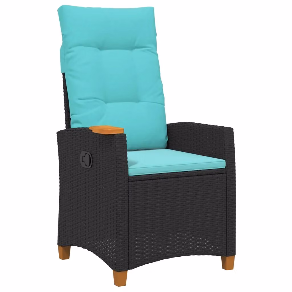 Divano Sedia-Poltrona reclinabile con tavolino in polyrattan e metallo, Colore Nero e Turchese, L: 112 cm, P: 64 cm, H: 62 cm – 2