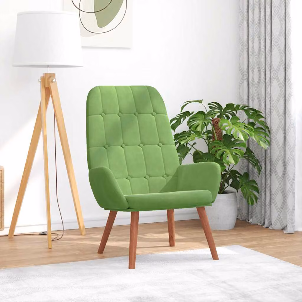 Sedia Relax vidaXL in Velluto Verde Chiaro con Braccioli e Struttura Moderna