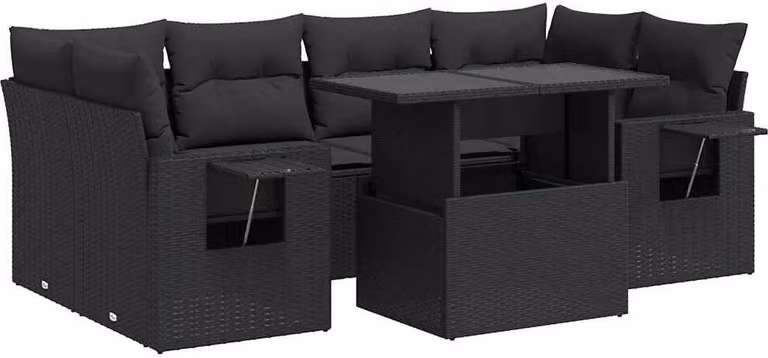 Set Divani da Giardino con Cuscini 7pz Nero Polyrattan