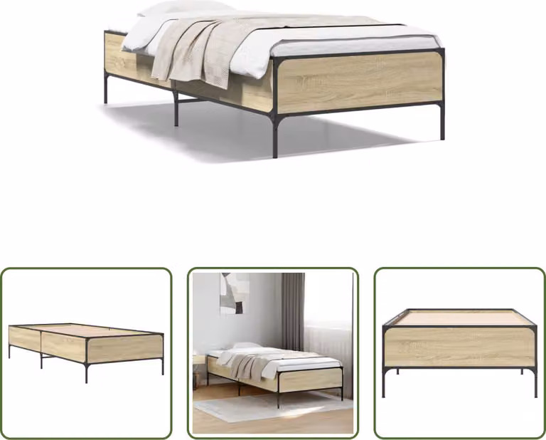 The Living Store Struttura letto rovere Sonoma 100x200 cm in legno e metallo