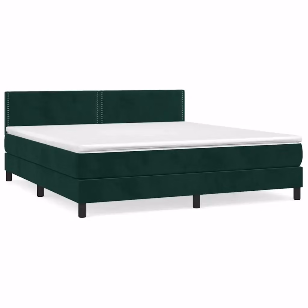 Letto Ibrido vidaXL con Giroletto a Molle e Materasso in Velluto Verde Scuro e Bianco L/P: 180 x 200 cm – 2