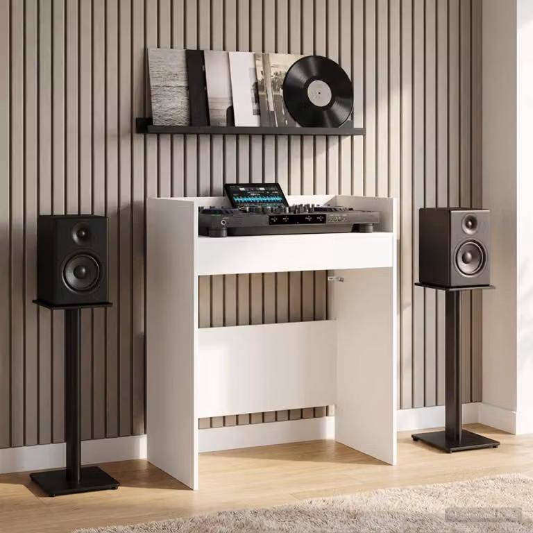 vidaXL Tavolo DJ Bianco in Legno MDF L: 82 cm, P: 45 cm, H: 102 cm