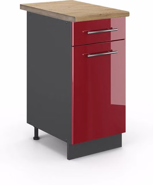 Mobiletto base per cucina Vicco Fame-Line Bordeaux lucido e Antracite con Rovere L/P/H: 40 x 60 x 82 cm – 1