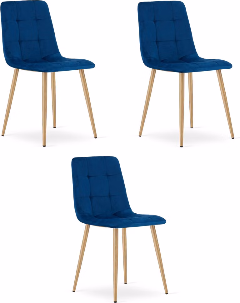 Sedia KARA - velluto blu navy / gambe in legno x 3