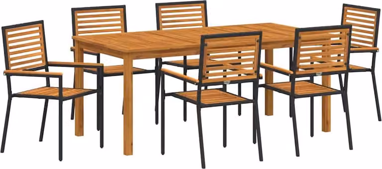 Set da Pranzo per Giardino 7 pcs Nero Legno di Acacia Massello