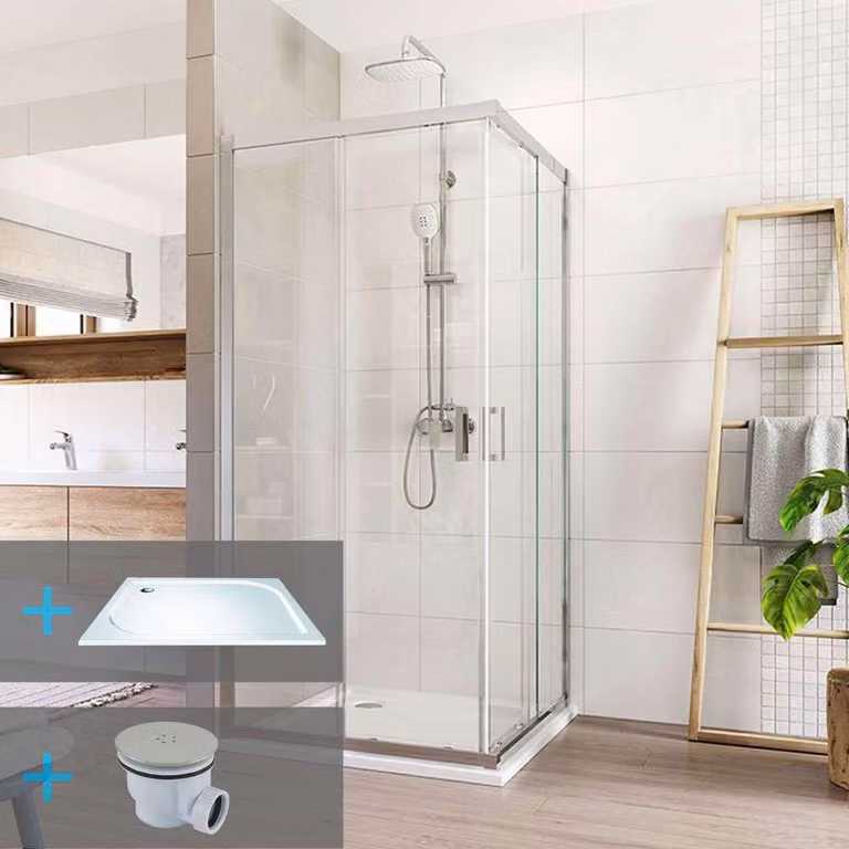 Cabina doccia Mereo, Lima, quadrata, 80x80x190 cm, cromo ALU, vetro Clear, vasca in marmo - CK608A33KM