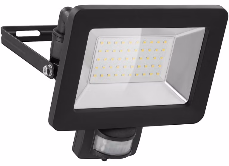 Faretto LED da esterno, 50W, 4250 lumen, grado di protezione IP44, con sensore di movimento, colore nero
